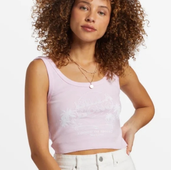 Billabong Womens Tank Top Take It Easy Cropped Baby Pink White Size M - Picture 2 of 4